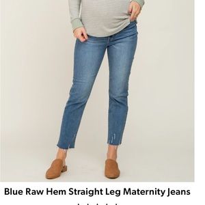 Maternity Blue Raw Hem Straight Leg Maternity Jeans